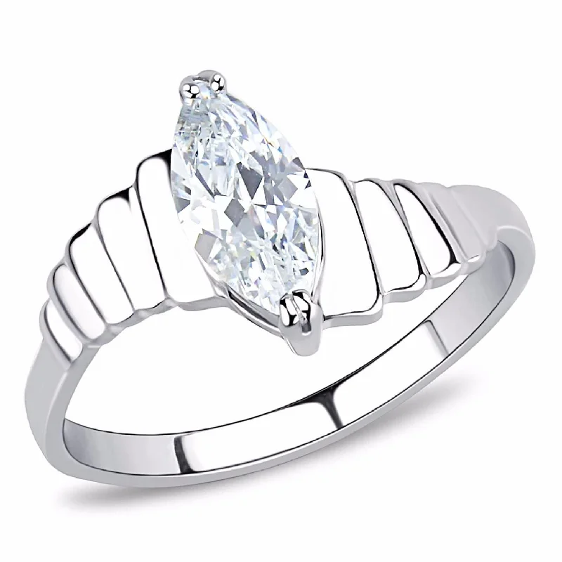 women's rings with princess-cut diamond -10x5mm Marquise Cut CZ Solitaire Stainless Steel Bridal Ring