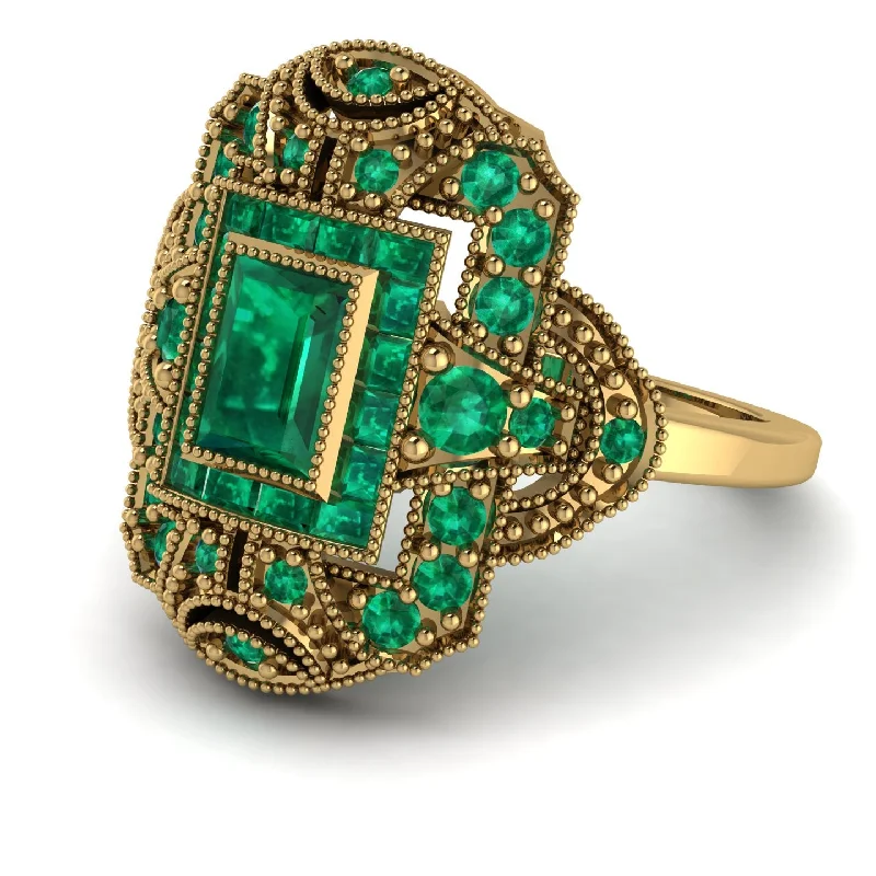 women's rings wide band design -Victorian Gold Ring With Emerald - Janice No. 19