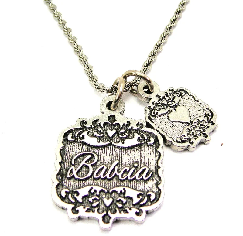 women's necklaces personalized engraving -Babcia Victorian Scroll With Victorian Accent Heart 20" Chain Necklace