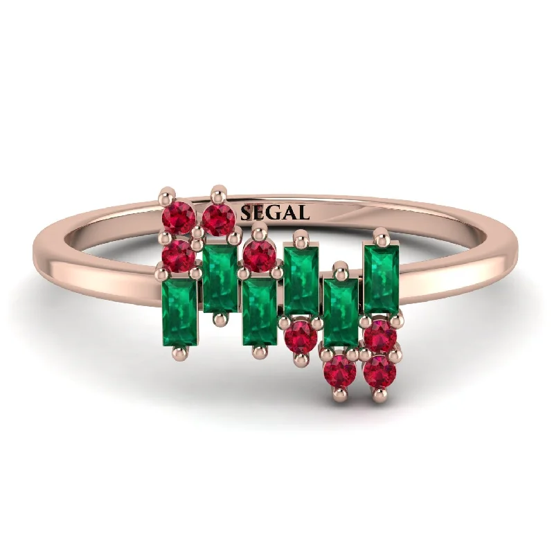 women's rings gemstone halo -Baguette And Round Emerald Band - Daniela No. 50