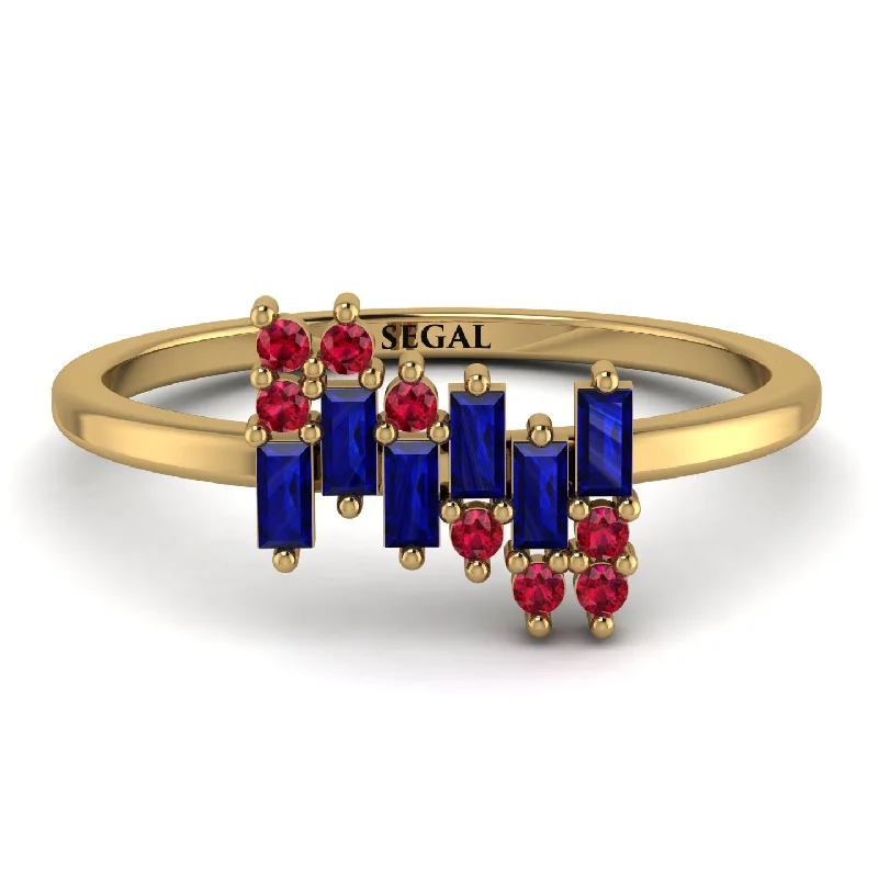 women's rings with birthstone for gifts -Baguette And Round Sapphire Band - Daniela No. 58