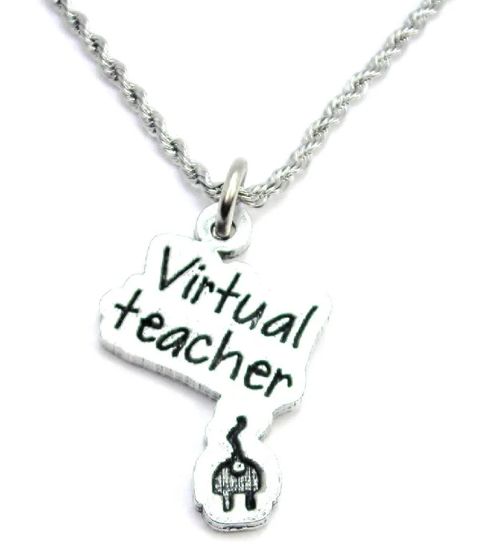 women's necklaces with diamond accents -Virtual Teacher Single Charm Necklace