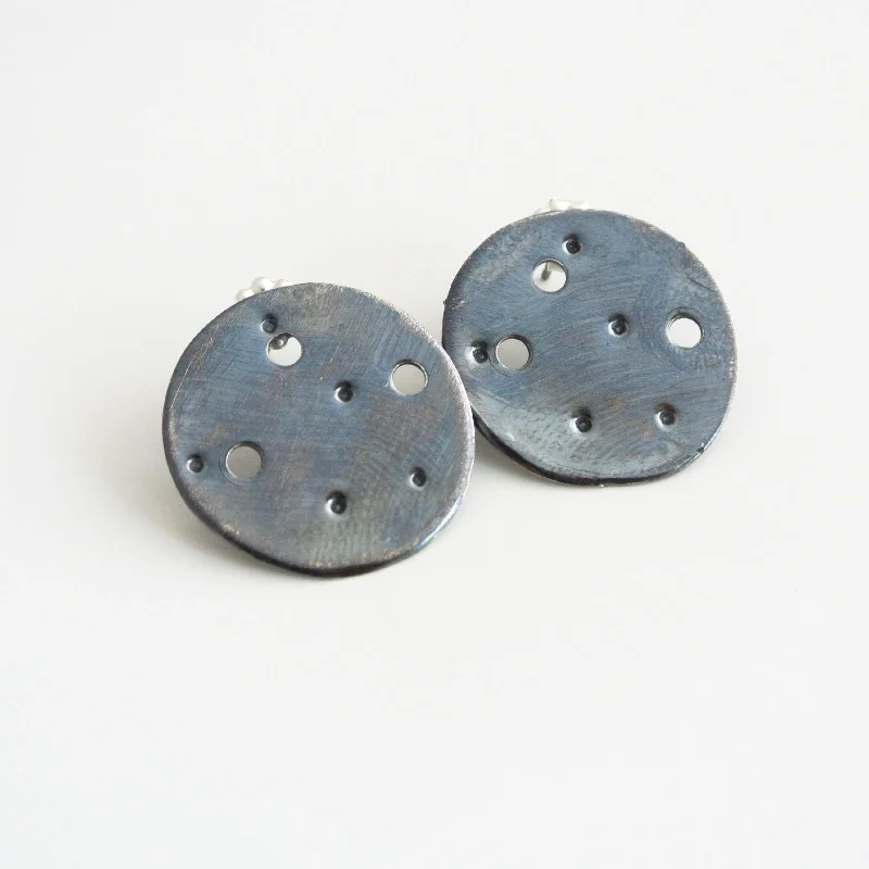 women's earrings round stud -Libra Zodiac Constellation Argentium Silver Disc Earrings - Nickel Free