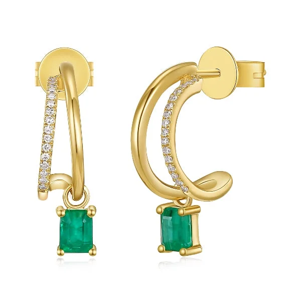 women's earrings with intricate details -Dangling Emerald Split Earrings