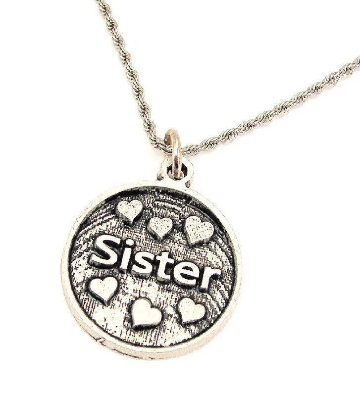 women's necklaces delicate chain link -Sister With Hearts Single Charm Necklace