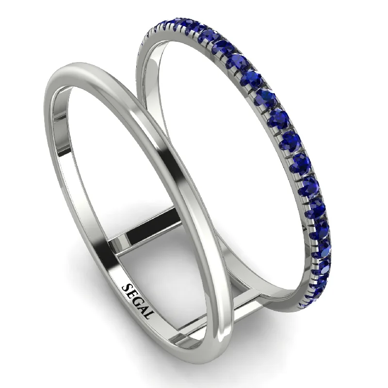 women's rings with pear-shaped diamond -Thin Double Sapphire Band Ring - Morgan No. 15