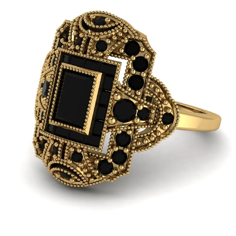 women's rings with polished finish -Victorian Gold Ring With Black Diamond - Janice No. 37