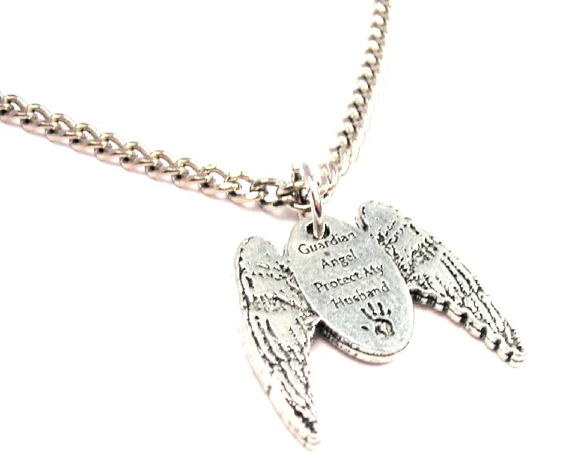 women's necklaces with celestial stars -Guardian Angel Protect My Husband Single Charm Necklace