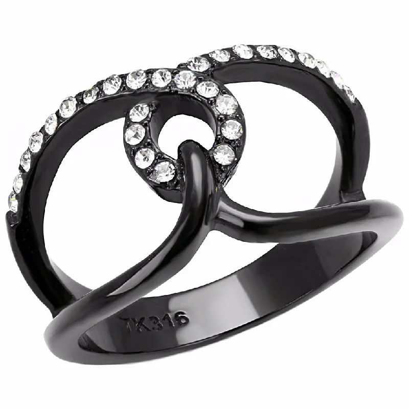 women's rings with polished finish -Top Grade Clear Crystals in Black IP Stainless Steel Designer Band