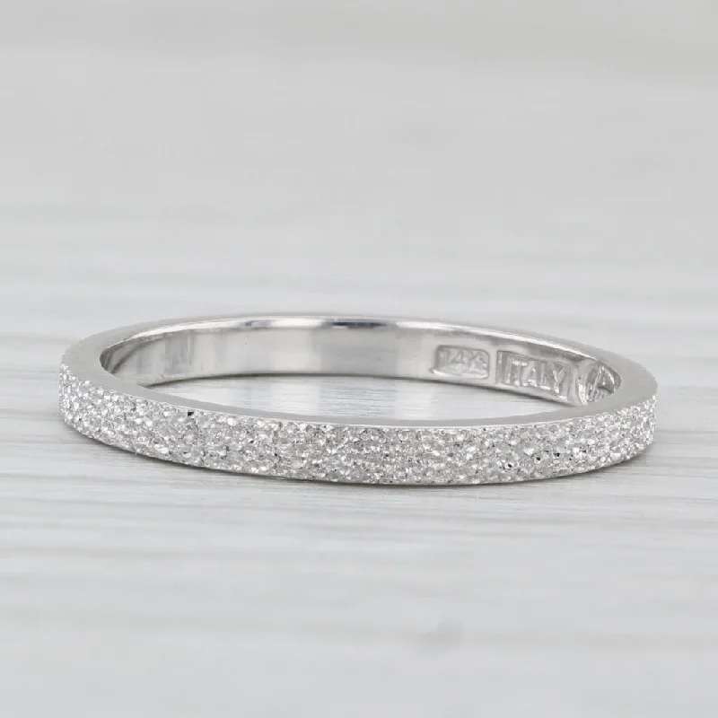 engagement rings with minimalistic bands -Textured Brushed Band 14k White Gold Size 6 Wedding Stackable Ring