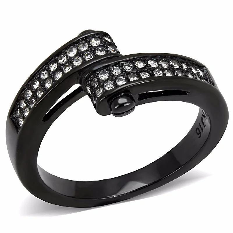 women's rings ruby -4 Rows of Clear CZ set in Black Ion Plated Stainless Steel Band Ring