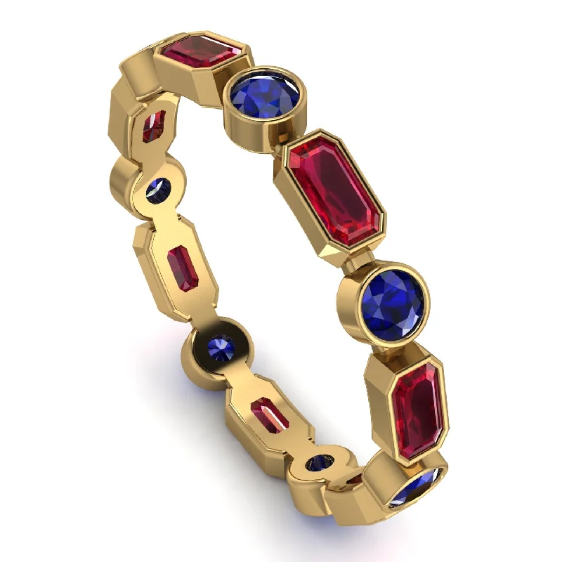 women's rings for proposal -Emerald Cut Ruby Bezel Eternity Ring - Genevieve No. 70