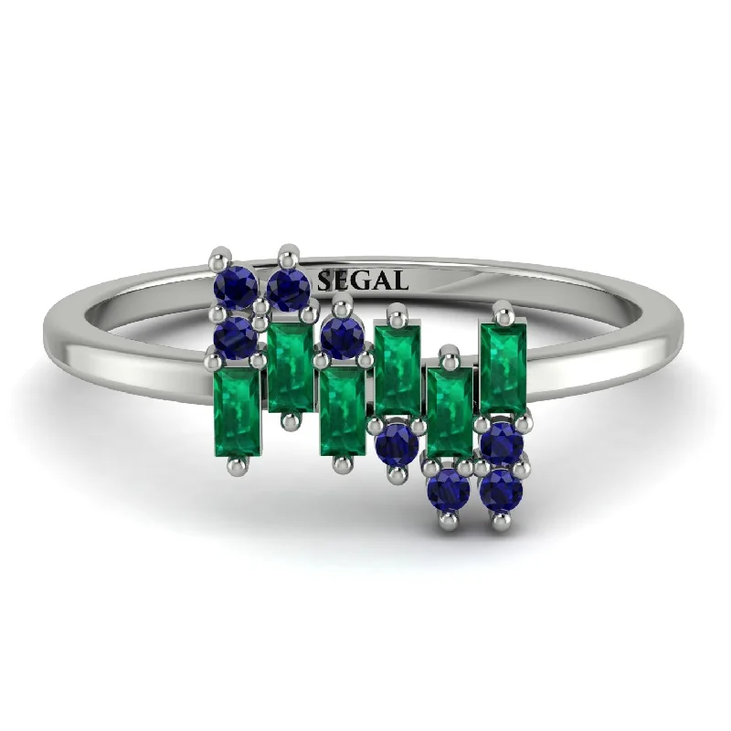 women's rings mixed stone design -Baguette And Round Emerald Band - Daniela No. 66