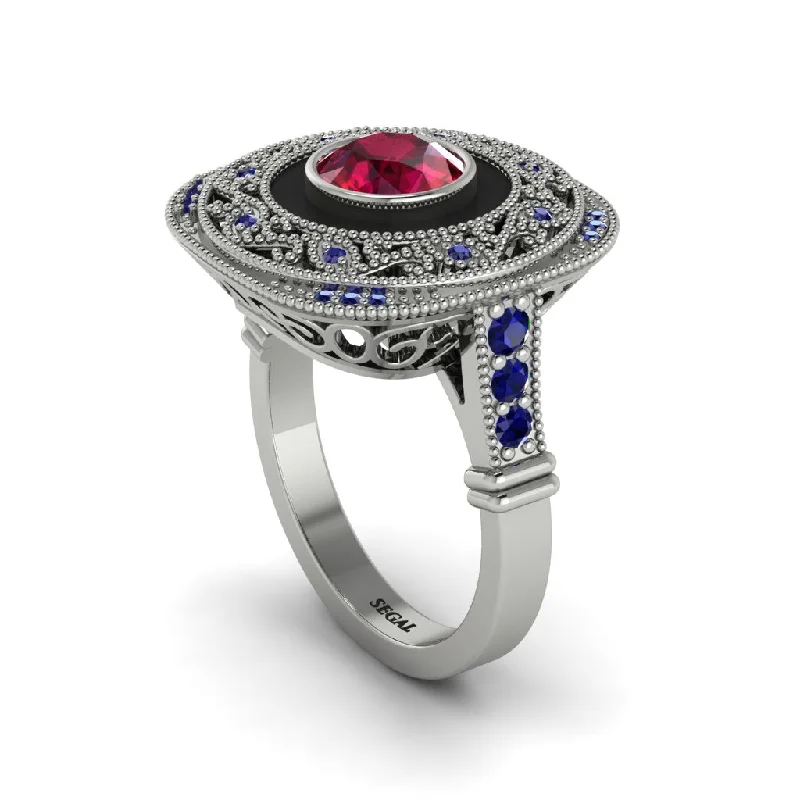 women's rings with sapphire accent -Fancy Art Deco Ruby Ring - Pauline No. 72