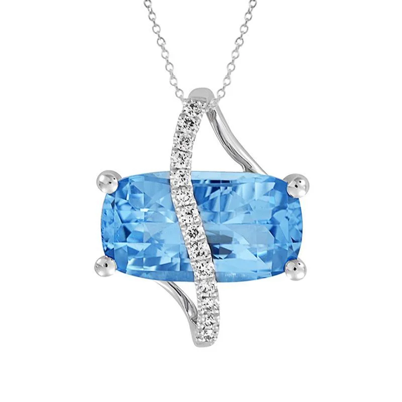 women's necklaces platinum -CHATHAM LAB GROWN AQUAMARINE  AND DIAMOND NECKLACE