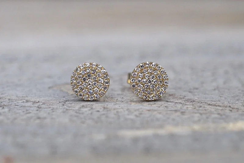 women's earrings bold design -Round Pave Diamond Disc Studs