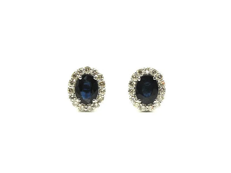 women's earrings pearl stud -Blue Sapphire & Diamond Halo Studs Ad No.1063