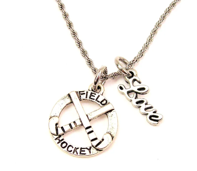 women's necklaces sapphire -Field Hockey With Sticks 20" Chain Necklace With Cursive Love Accent