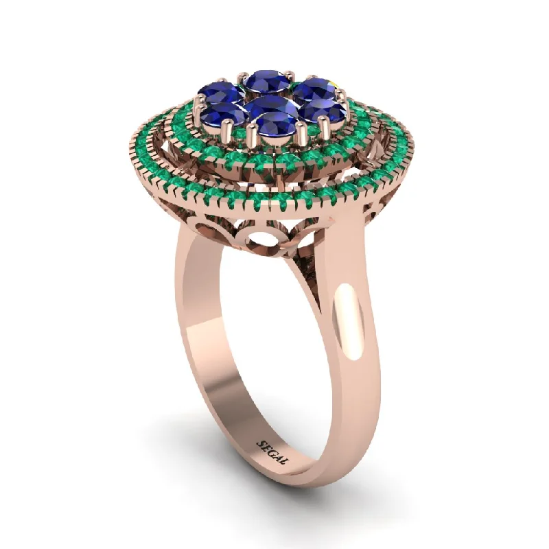 women's rings with moissanite -Vintage Double Halo Sapphire Cluster Ring - Nanette No. 29