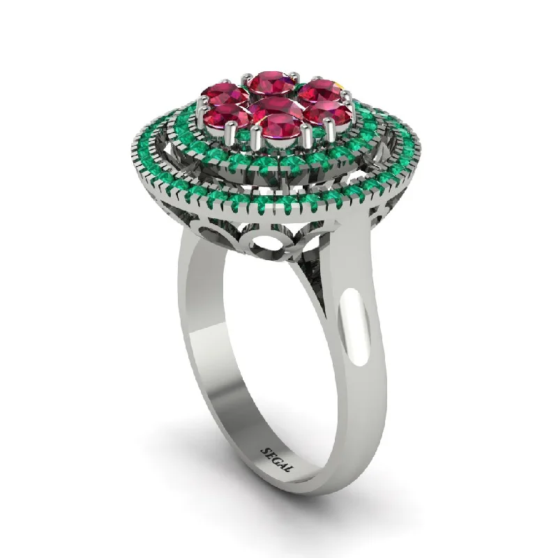 women's rings with unique twist band -Vintage Double Halo Ruby Cluster Ring - Nanette No. 27