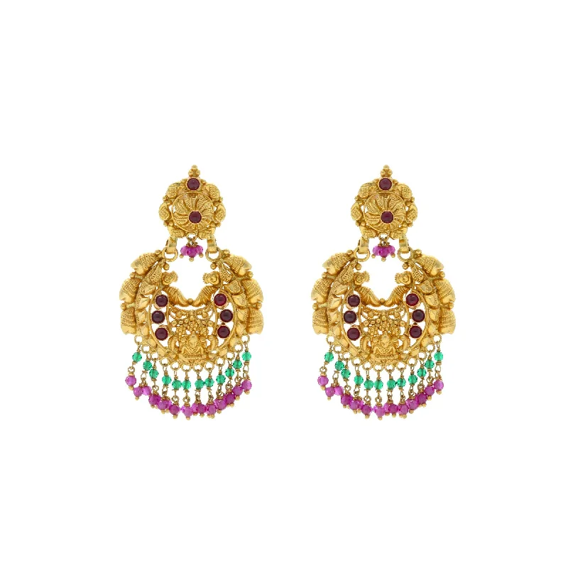 women's earrings with birthstone -22K Yellow Gold Earrings W/ Ruby and Filgree Art & Splendid Design