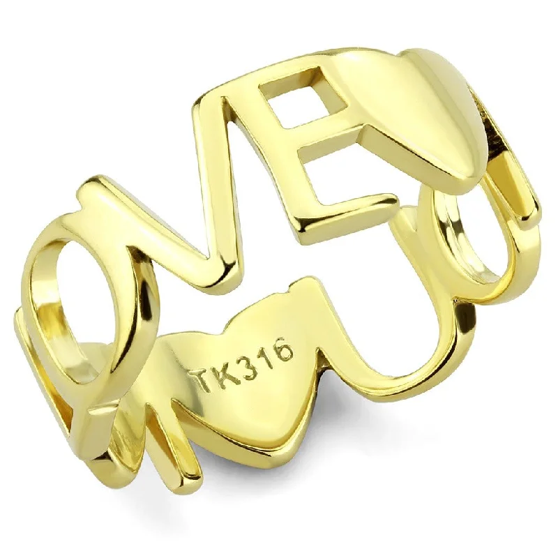 women's rings simple elegance -Love You Lettering Between Heart Shape Womens Gold IP Stainless Steel Band