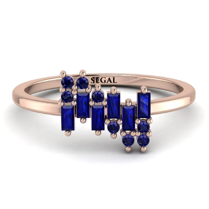 women's rings with sapphire halo -Baguette And Round Sapphire Band - Daniela No. 74