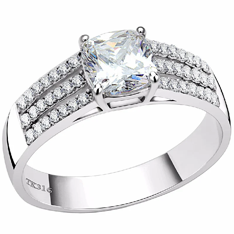 women's rings elegant twist -6x6mm Cushion Cut CZ Center Stainless Steel Delicate Ring