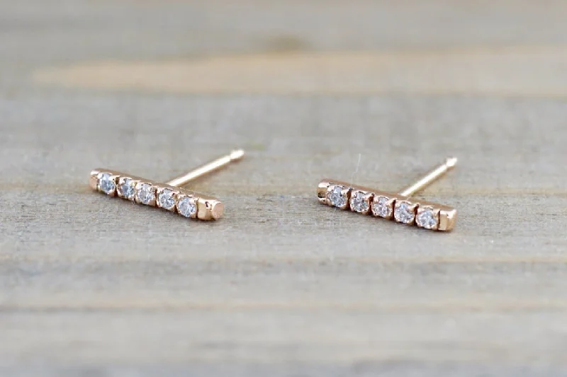 women's earrings with antique finish -Diamond Bar Studs