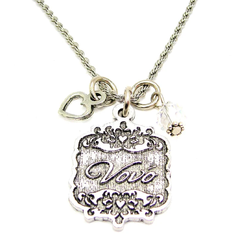 women's necklaces with small pendant -Vovo Victorian Scroll With Open Heart And Crystal 20" Stainless Steel Rope Necklace