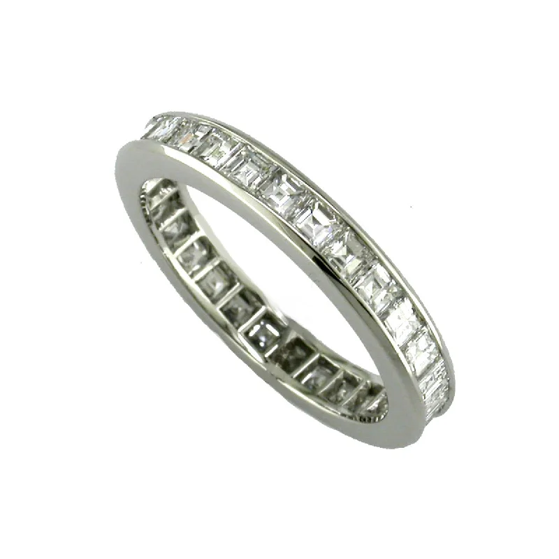 engagement rings with art deco elements -Platinum Square Diamond Wedding Eternity Band