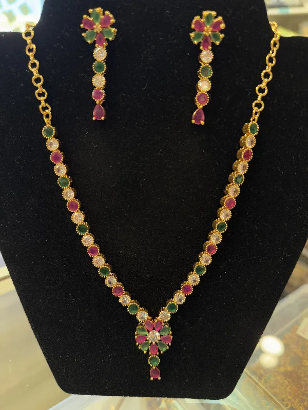 women's necklaces with dragonfly charm -Alluring Multi Colored Premium Gold Plated Necklace With Earrings