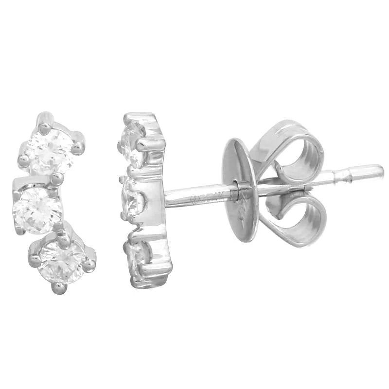 women's earrings with diamond studs -White Gold Triple Diamond Stud Earrings