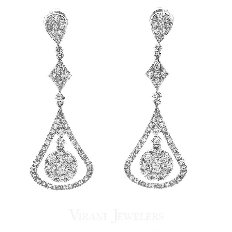 women's earrings with geometric studs -1.38CT Diamond Double Frame Drop Earrings Set In 14K White Gold W/ Geometric Design