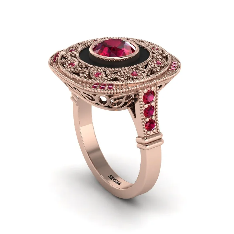 women's rings with clean lines -Fancy Art Deco Ruby Ring - Pauline No. 56