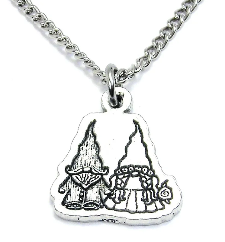 women's necklaces with snake design -Yard Gnomes In Love Single Charm Necklace