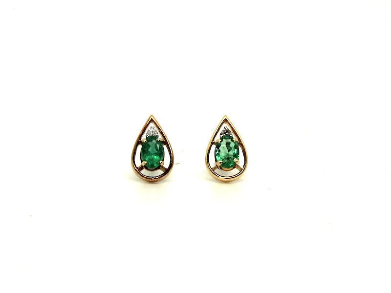 women's earrings with ruby -Emerald And Diamond Wire Drop Stud Ad No.029 (6/8mm)