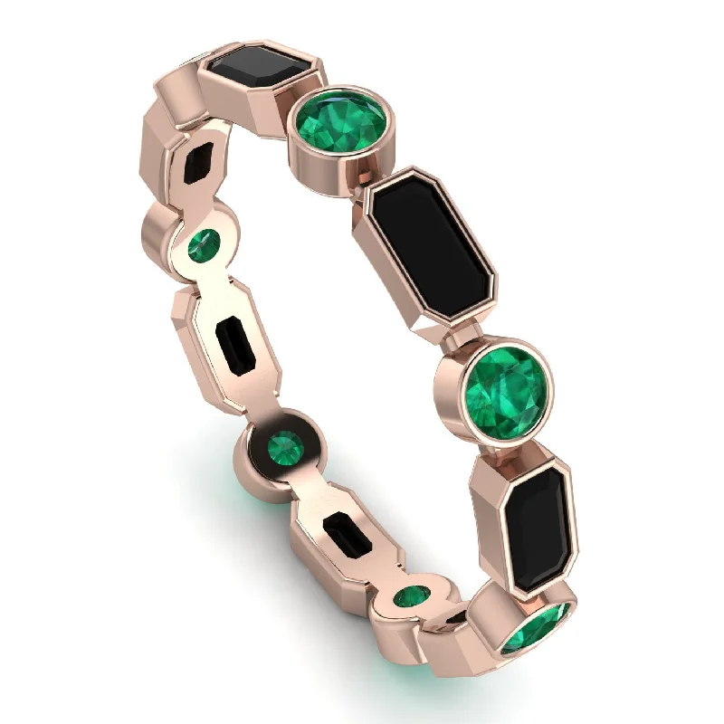 women's rings classic -Emerald Cut Black Diamond Bezel Eternity Ring - Genevieve No. 23