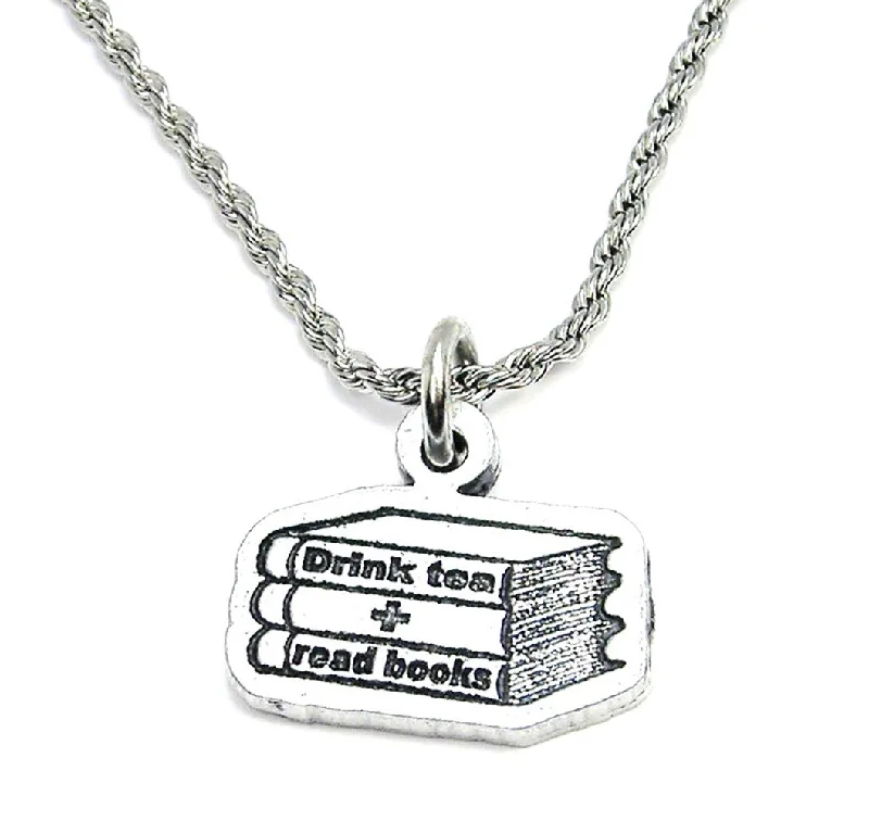 women's necklaces with emerald pendant -Drink Tea And Read Books Single Charm Necklace