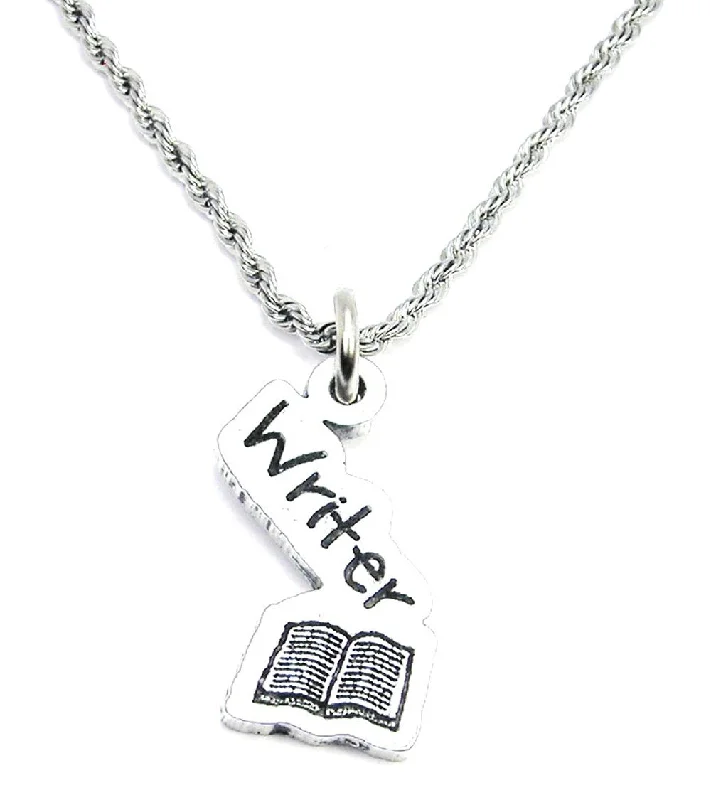 women's necklaces delicate -Writer With Book Single Charm Necklace