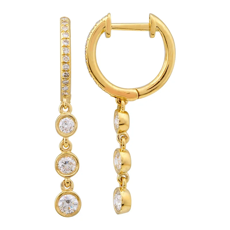 women's earrings with stackable look -Yellow Gold Diamond Bezel Dangling Huggie Earrings