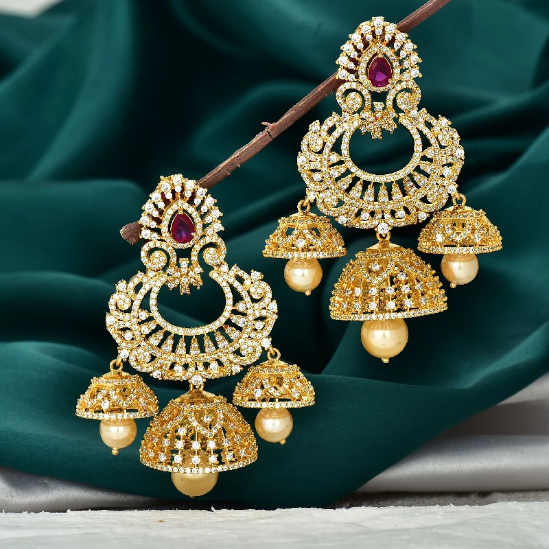 women's earrings chandelier -Stunning Designer Zirconia Chandbutta Earrings