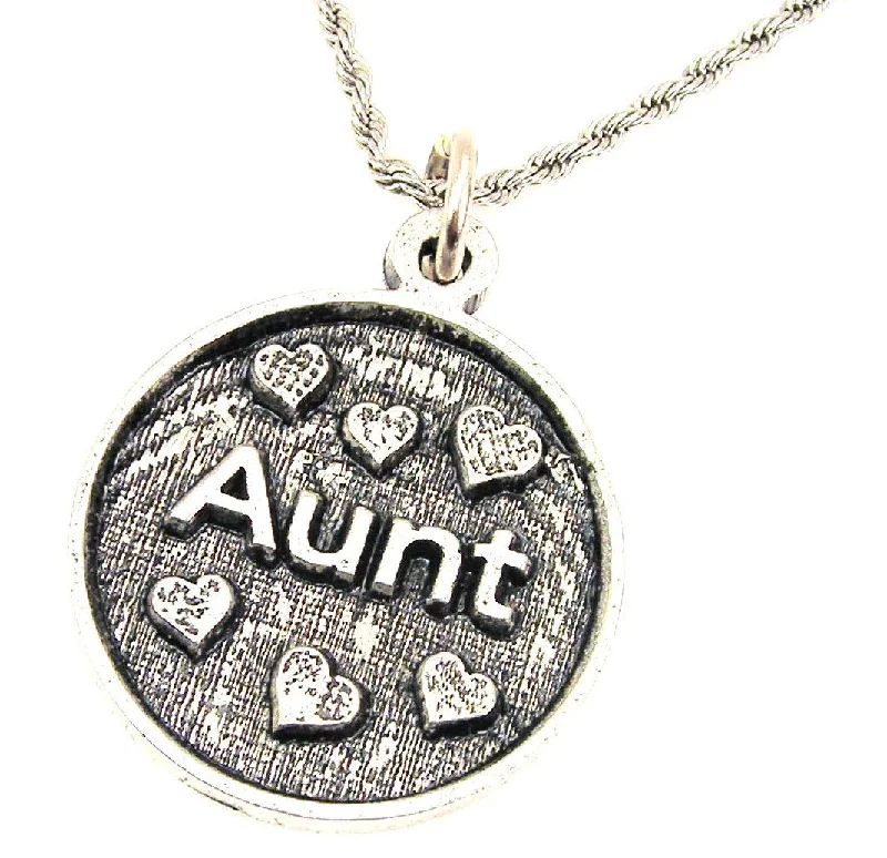 women's necklaces sapphire -Aunt With Hearts Single Charm Necklace