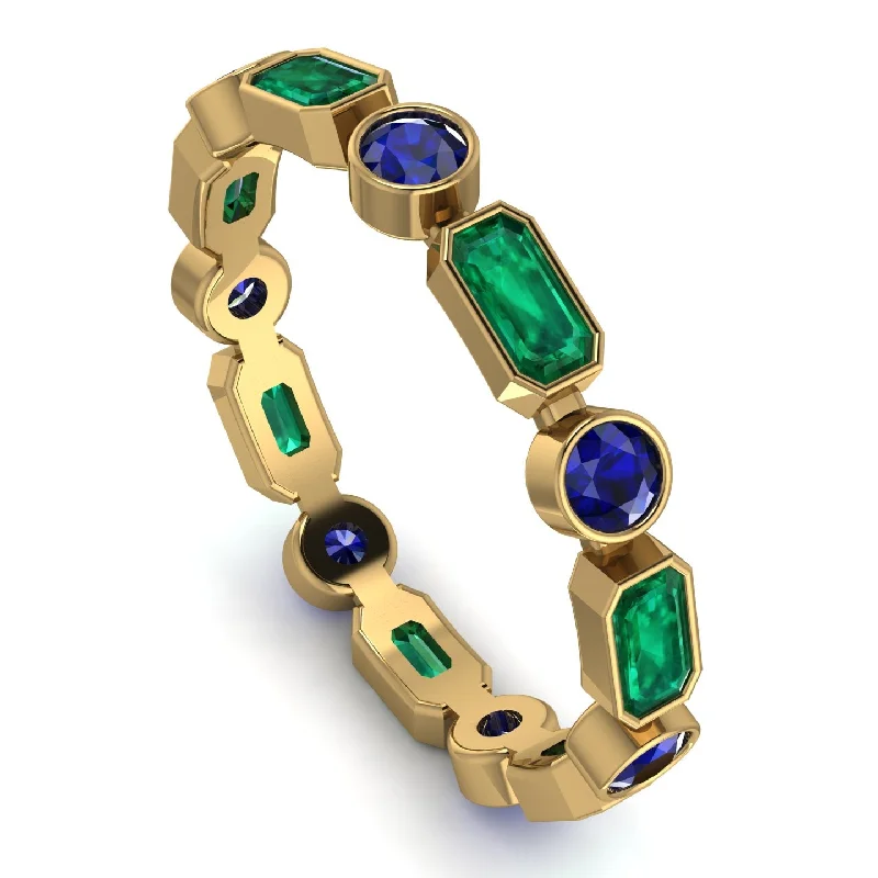 women's rings with three-stone setting -Emerald Cut Emerald Bezel Eternity Ring - Genevieve No. 64