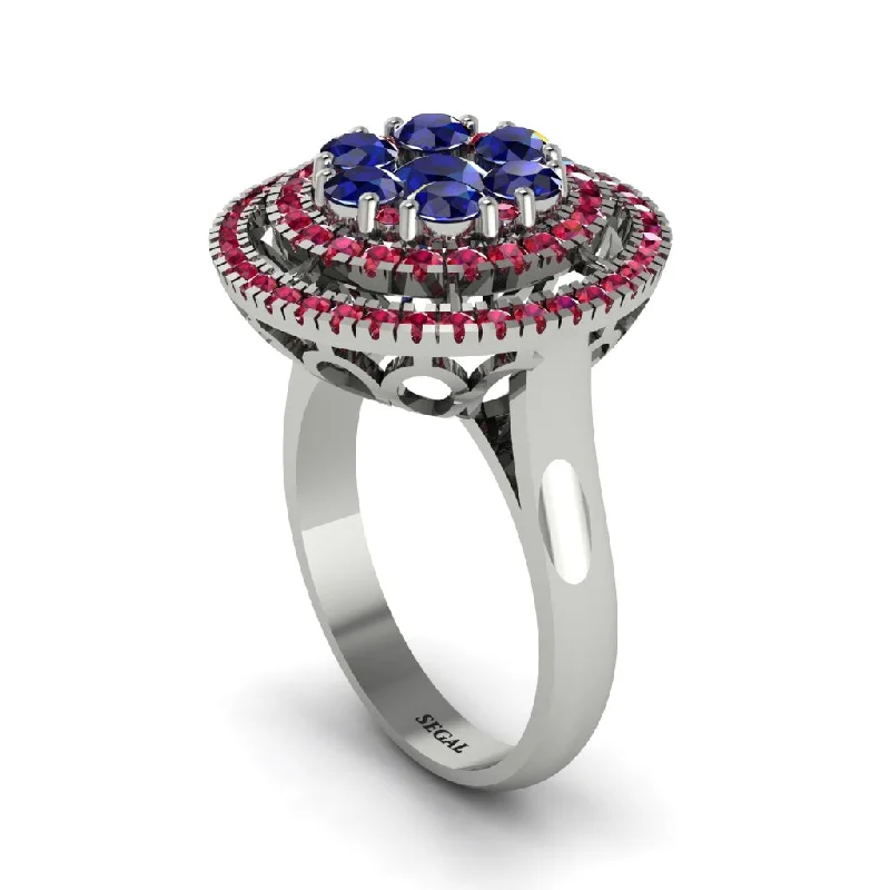 women's rings stackable -Vintage Double Halo Sapphire Cluster Ring - Nanette No. 60