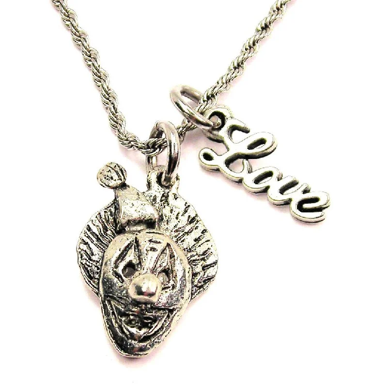 women's necklaces with sterling silver chain -Evil Clown 20" Chain Necklace With Cursive Love Accent