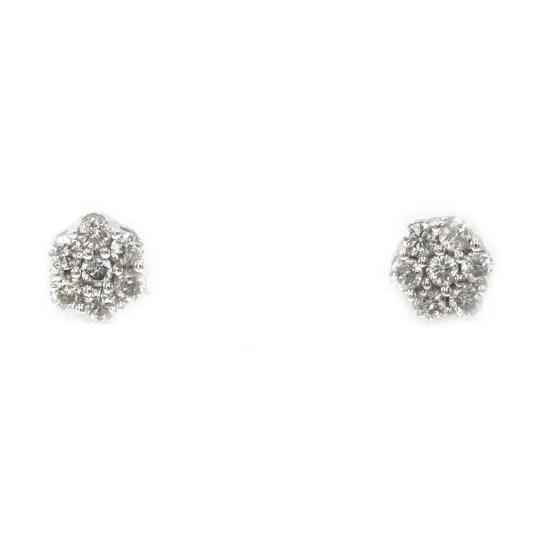 women's earrings with oval shape -0.25 ct Diamond Cluster earrings in 14k White Gold with Screw back