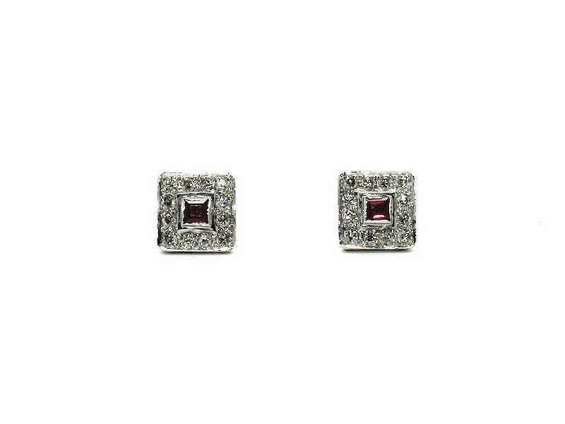 women's earrings for everyday wear -Ruby And Diamond Pave Cluster Earring Ad No. 0169