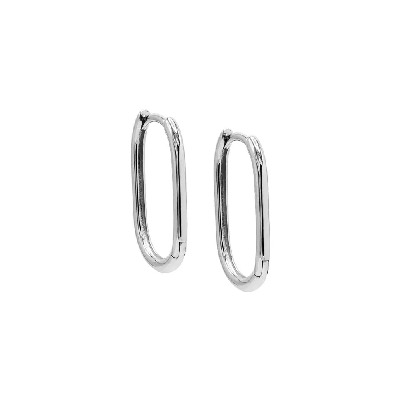 women's earrings for evening wear -Silver Thin Solid Oval Huggie Earrings