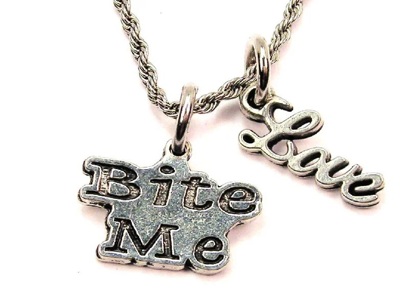 women's necklaces sapphire -Bite Me 20" Chain Necklace With Cursive Love Accent